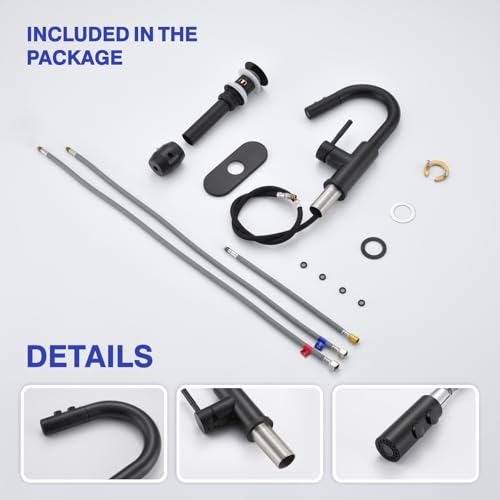 Bathroom Faucet with Sprayer, Matte Black Single Hole with Pop-Up Drain | Kablle Single Handle Pull Out 1 or 3 Hole Laundry Bar Basin Faucet with Deck Plate, KBL-7002B-CL - color: Matte Black