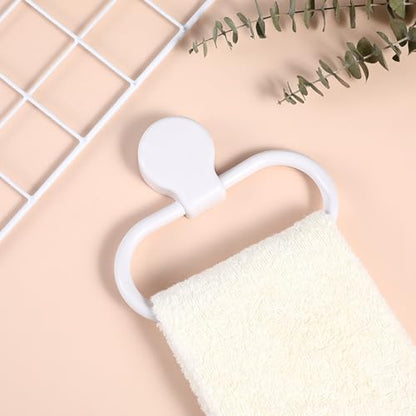 2pcs Self-Adhesive Towel Ring for Bathroom Easy No-Drill Installation Hand Towel Holder with Minimalist White Design Wall Mount Wash Cloth Rack for Kitchen and Bath