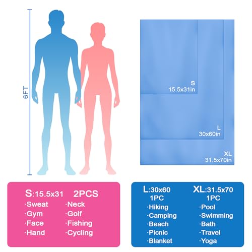 S Size Camping Towel Microfiber Quick Dry Lightweight for Men Women Travel Face Hand Neck Arm Hiking Riding Running Tennis Gym Fitness Sweat Towels(Blue, 2 Pack S) - color: Blue, size: 2 Pack S