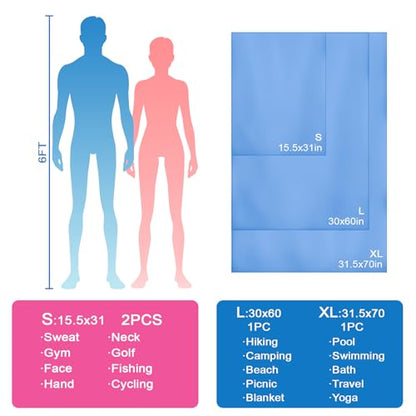 S Size Camping Towel Microfiber Quick Dry Lightweight for Men Women Travel Face Hand Neck Arm Hiking Riding Running Tennis Gym Fitness Sweat Towels(Blue, 2 Pack S) - color: Blue, size: 2 Pack S