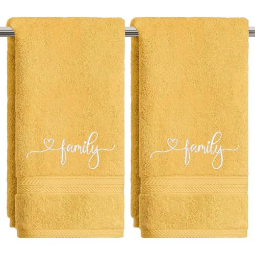 Artoid Mode 2 Pcs Yellow Family EmbroideYellow Hand Towels for Bathroom, 100% Cotton Soft Absorbent Farmhouse Decor Towels, 13.7 x 29.5 Inch - color: Yellow, size: 13.7" x 29.5", 2PCS