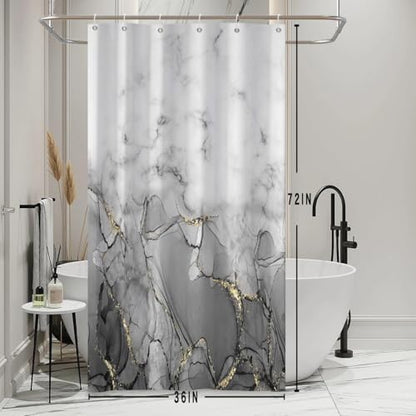 Gray Marble Stall Waterproof Shower Curtain 36x72 inches | RV Small Shower Curtain Set for Bathroom, Abstract Modern, Machine Washable, Easy to Install with Hooks, Ombre White Grey - color: Grey, size: 36"W x 72"L (Pack of 1)