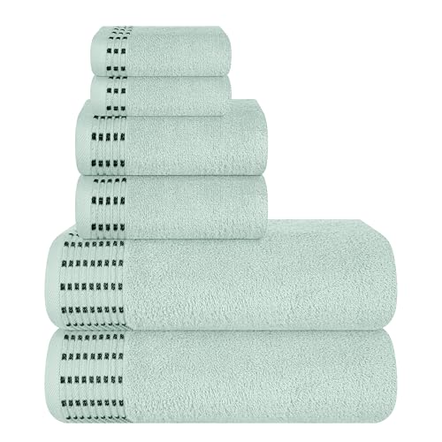 Ultra Soft 6 Pack Cotton Towel Set, Contains 2 Bath Towels 28x55 inch, 2 Hand Towels 16x24 inch & 2 Wash Cloths 12x12 inch, Ideal Everyday use, Compact & Lightweight - Sea Green - color: Sea Green, size: 6 Pack Set