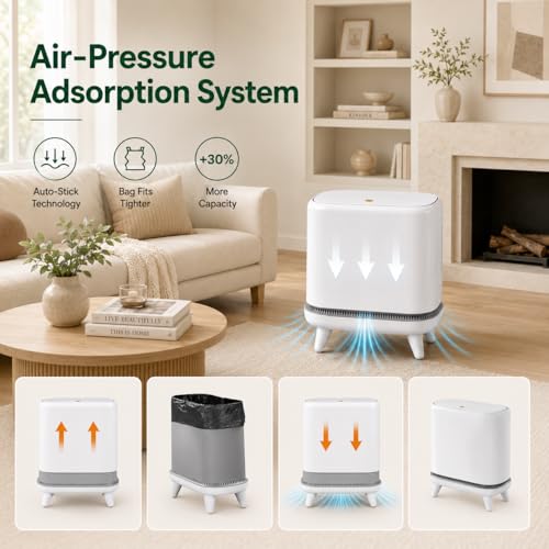 JUDRDO Bathroom Trash Can with Lid, 3.2 Gallon Small Garbage Can with Pop-Up Lid & Air-Pressure Bag Lock, Slim Trash Bin with Legs, Narrow Waste Basket for Bathroom, Bedroom, Kitchen, Office, Rv | Air-pressure bag lock secures the liner; raised legs and n