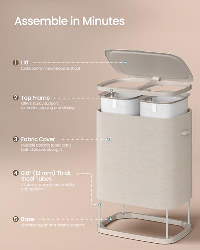 SONGMICS Laundry Basket with Lid, 42.2 Gallons, 2-Compartment Laundry Hamper with Handle, Removable Liner, Easy Assembly, 22 x 15.7 x 27.5 Inches, Cappuccino Beige ULCB822L101 - color: Cappuccino Beige