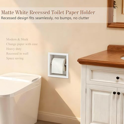 Neodrain White Recessed Toilet Paper Holder,for Standard/Mega Roll | 304 Stainless Steel,Built-in Wall Toilet Paper Holder ,Stylish Mega Roll Tissue Dispenser for Bathroom, RV - color: White