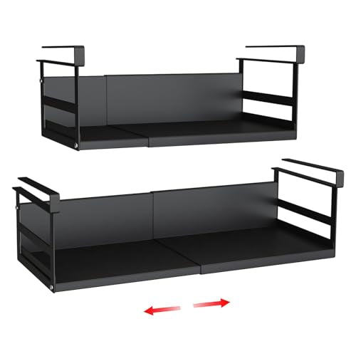 Expandable Under Cabinet Shelf Organizer with 0.94-Inch Thick Clips, Heavy Duty Extendable Under Shelf Storage Basket for Pantry or Laundry Room, Black, 2 Pack, Interior: 4.13" H x 7.2" D - color: Black-4.13"h X 7.2"d-0.94" Thick Clip, size: 2 Pack