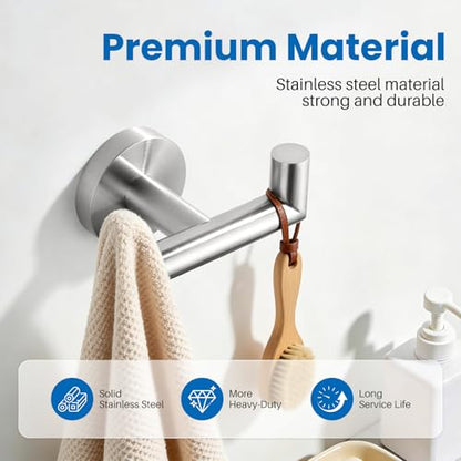 Shower Towel Hook, Wall Mount Robe Hook Holder, Brushed Nickel | Stainless Steel Material, Double Hooks Design, Rust-Resistant, Strong Load-bearing Capacity - color: Brushed Nickel