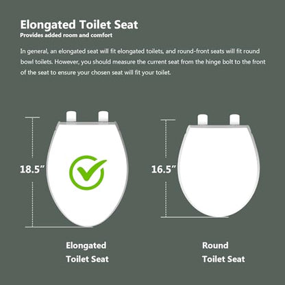 Soft Close Toilet Seat, Fit Elongated and Oval Toilets, Quick Release Hinges for Easy Clean, Two Mounting Options for Easy Installing, Heavy Duty, Never Loosen, White - size: Elongated
