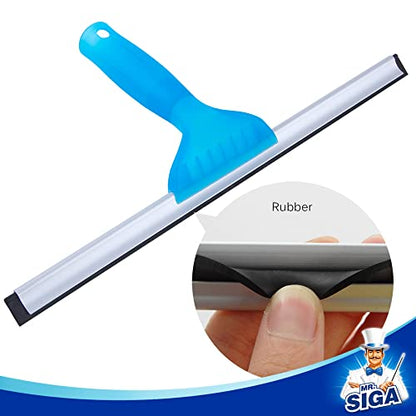 MR.SIGA Professional Window Squeegee & Microfiber Window Scrubber, 14 inch | 2 in 1 squeegee window cleaner tool - size: 14-inch