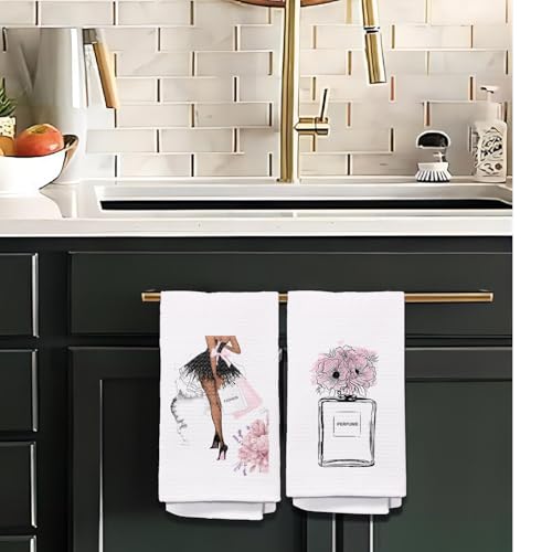 Black and Pink Bathroom Decor Set of 2 Hand Towels - Pink Flower Towels - color: A - Wihte Base