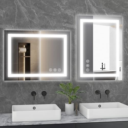 Sweetcrispy 24"x 32" Smart Anti-Fog LED Bathroom Mirror with Lights and Front Light & Backlit, 3 Color Temperatures, Dimmable, Memory Function, Rectangle Modern Vanity Mirror