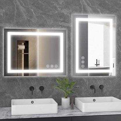 Sweetcrispy 24"x 32" Smart Anti-Fog LED Bathroom Mirror with Lights and Front Light & Backlit, 3 Color Temperatures, Dimmable, Memory Function, Rectangle Modern Vanity Mirror
