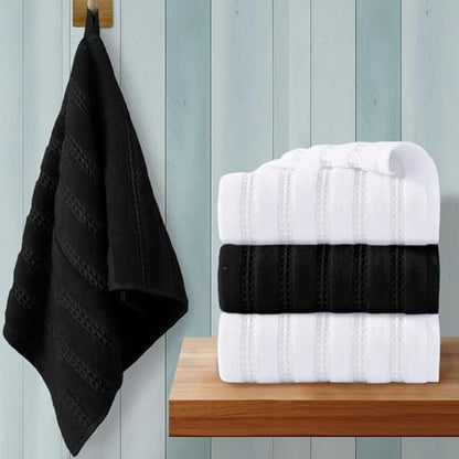 VOOVA & MOVAS Hand Towels 4PC,13"x30", 100% Cotton,White & Black | Waffle Weave Fabric, Soft Lightweight & Absorbing, Quick Dry & Non-fading, Unshrinkable - color: Black + White