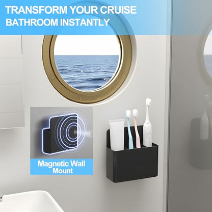 Magnetic Toothbrush Holder – Cruise Must-Have Wall-Mount Bathroom Organizer – Cruise Essentials 2025 & 2026 for Royal Caribbean, Alaska & Caribbean Staterooms (Black) - color: Black