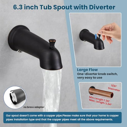 gotonovo Tub Shower Faucet Set with Valve 6 Mode Handheld Oil Rubbed Bronze | Bathtub Faucet Set,6 Mode ABS Handheld Spray,6.3’’ Metal Tub Spout,Brass Valve Trim Kit,Shower Head and Handle Kit,Wall Mount - color: Bronze