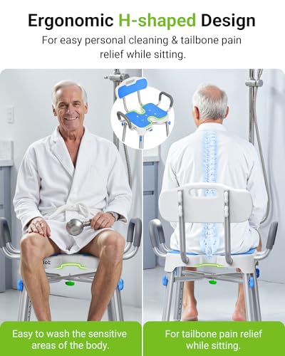 FULLOT H-Shaped Shower Chair for Easy Cleaning, Stable X-Bracing, 500 lbs | Heavy Duty Adjustable Shower Stool with Padded Back & Arms for Elderly & Disabled, Non-Slip Feet, Thicker Legs, Tool-Free