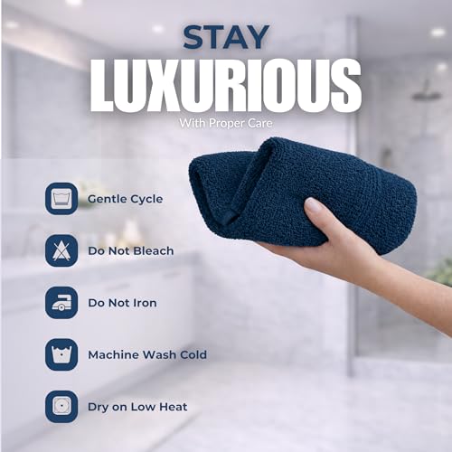 Set of 6 Luxurious Hand Towels for Bathroom, 16x28 inches, 100% Cotton, Ultra-Soft, Absorbent & Durable, 600GSM Bathroom Hand Towel - Ideal for Gym, Bath, Spa Use (Navy, 6 Pack) - color: Navy