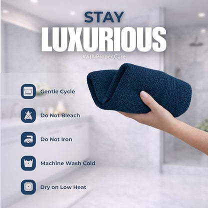 Set of 6 Luxurious Hand Towels for Bathroom, 16x28 inches, 100% Cotton, Ultra-Soft, Absorbent & Durable, 600GSM Bathroom Hand Towel - Ideal for Gym, Bath, Spa Use (Navy, 6 Pack) - color: Navy
