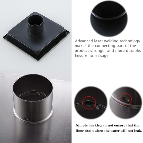 RANDOM 6 Inch Square Shower Floor Drain with Oil Rubbed Bronze Removable Quadrato Pattern Grate, PVC Shower Drain Base Flange,Include Hair Strainer,SUS 304 Stainless Steel - color: C-oil Rubbed Bronze-6″ Square With Base Flange