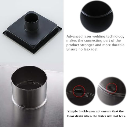 RANDOM 6 Inch Square Shower Floor Drain with Oil Rubbed Bronze Removable Quadrato Pattern Grate, PVC Shower Drain Base Flange,Include Hair Strainer,SUS 304 Stainless Steel - color: C-oil Rubbed Bronze-6″ Square With Base Flange