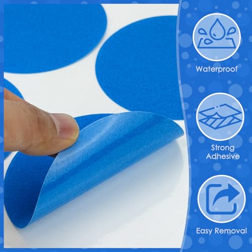S&X 24 Pcs Non Slip Shower Stickers (Large 4" Round), Blue Anti Slip Grip Decals, High Traction Bathtub Dots, Durable Grit Stickers for Kids & Family Safety with Scraper - color: Blue, size: Round