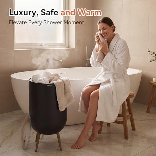 Towel Warmer Black Bath Towel Warmers for Bathroom – Adjustable Timer, Ambient Light, Relaxation Mode, Auto Shut Off & Safety Lock – Fits Two 40"x70" Towels, Bathrobes, Blankets