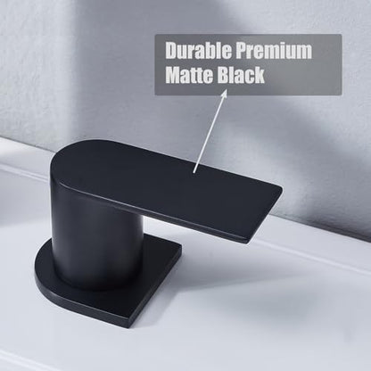 Bathroom Faucet Black 3 Hole, Matte Black Widespread Bathroom Faucet, 2-Handle 8-Inch Center Mount Bathroom Sink Faucet with Hose and Pop-Up Drain for RV Bath Vanity Lavatory, VAL079BRH - color: Matt Black