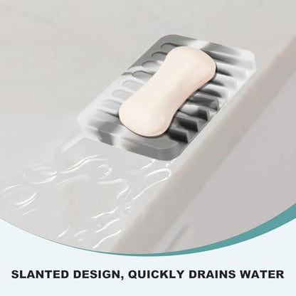 uxcell 2 Pcs Self Draining Silicone Soap Dish, Soap Tray with Drainage for Bathroom Shower Kitchen Sink, 4.5" x 3.1" x 0.4", Grey/White - color: Grey/White