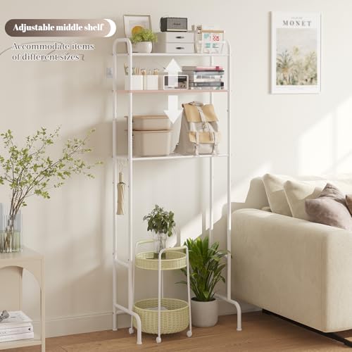 STDDRE 3-Tier Over The Toilet Storage Space Saver with Paper Holder Freestanding Rack Metal Bathroom Shelves with Hooks Above The Toilet Storage Shelf (White, 3 Tier) - color: White