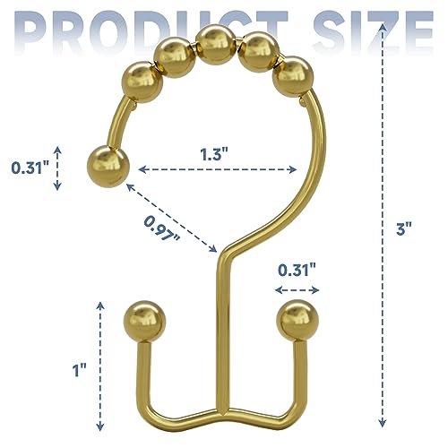 Titanker Gold Shower Curtain Hooks Rings, Rust-Resistant Metal Double Glide Shower Hooks Rings for Bathroom Shower Curtains Rods, Set of 12 Hooks - Light Gold - color: Light Gold, style: Modern