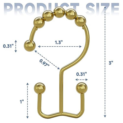 Titanker Gold Shower Curtain Hooks Rings, Rust-Resistant Metal Double Glide Shower Hooks Rings for Bathroom Shower Curtains Rods, Set of 12 Hooks - Light Gold - color: Light Gold, style: Modern