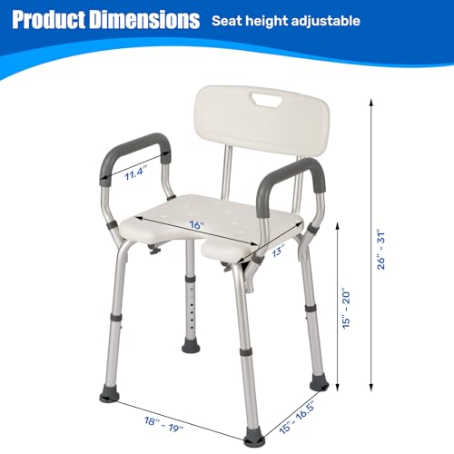 Shower Chair with Arms and Back, 330lbs Heavy Duty Bath Seat with U-Shaped Cutout, 21" Extra Wide Adjustable Shower Stool with 2 EVA Pads and Shower Head Holder, Tool-Free Assembly - color: Grey Pad-small