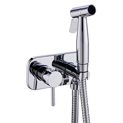 TRUSTMI Toilet Concealed Hot and Cold Hand Held Bidet Sprayer Set, Chrome | Brass Rough-In Valve, Wall Mount, Warm Water Diaper Shattaf Bidet Attachment - color: Chrome