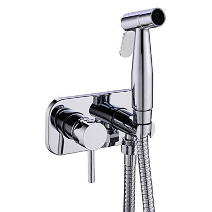 TRUSTMI Toilet Concealed Hot and Cold Hand Held Bidet Sprayer Set, Chrome | Brass Rough-In Valve, Wall Mount, Warm Water Diaper Shattaf Bidet Attachment - color: Chrome