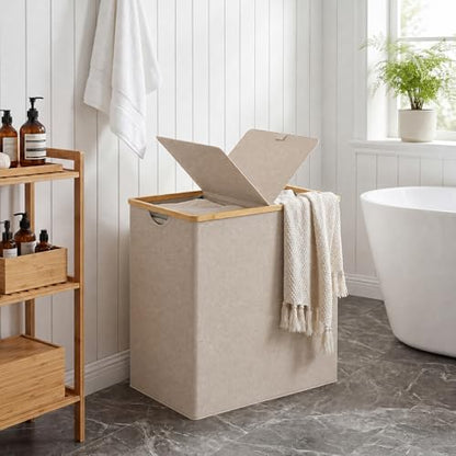 efluky Laundry Hamper with Lid, Double Laundry Basket with 2 Removable Bags, 2 Section Laundry Bin with Bamboo Handles for Bathroom, Bedroom & Laundry Room, 140L (36.9 Gallon) Oat - color: Oat, size: 140L Dual
