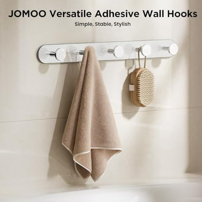 JOMOO Bathroom Robe Hook, Stainless Steel 2 Pack Adhesive Wall Hooks for Bathroom,No Drill Towel Hooks for Bathrooms, Metal Robe Hook Rack Wall Mount - color: Chrome