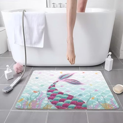 Square Shower Mats for Inside Shower, Mermaid Non Slip Bath Mat Quick Drying Bathmat Easy Cleaning Cute Shower Matt for Kids Bathroom Floor, Textured Surface Shower Foot Scrubber Mat, 24″X24″ - color: D03