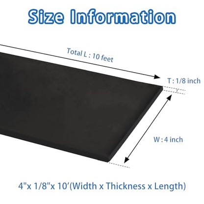 Black Adhesive Rubber Strip, 1/8 (.125)" Thick X 4" Wide X 10'Long | Solid Rubber Roll with Self Adhesive for Anti-Slip Anti-Vibration DIY Gaskets Crafts Sealing Supports Protection - size: 4"X10'X1/8,With Adhesive