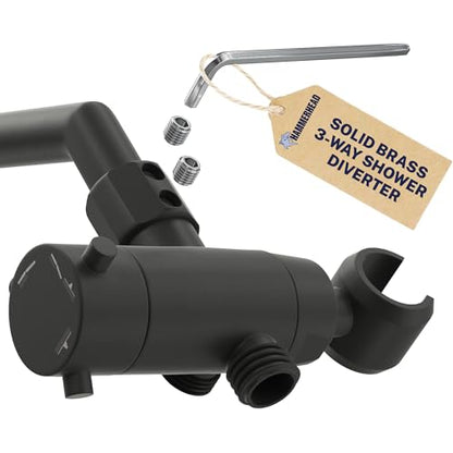 HammerHead Showers Solid Metal 3-Way Shower Diverter Valve with Shower Head Holder, Universal Splitter for Handheld Spray Wand and Rain Showerhead, Matte Black - color: Matte Black
