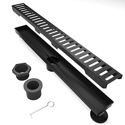 BARONAGE 32 Inch Linear Shower Drain, Capsule Grate, Matte Black | V-shaped Rapid Linear Drains, Rustproof, Hair Catcher, 304 Stainless Steel Rectangle Shower Floor Drain For Bathroom - size: 32 Inch