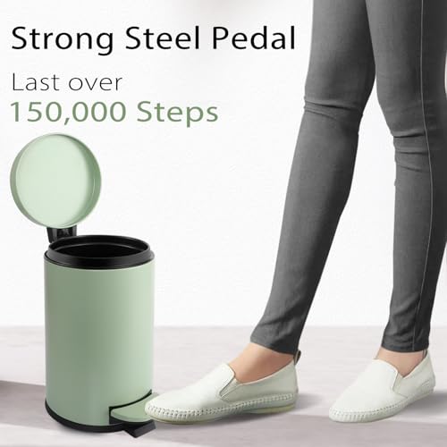 TIPGO Small Bathroom Trash Can with Lid Soft Close, 1.2 Gal, Green | Hands-Free Step Pedal, Removable Inner Bucket, 4.5 Liters, Round Stainless Steel Garbage Can for Bedroom, Office, Kitchen - color: Green