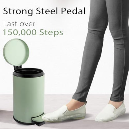 TIPGO Small Bathroom Trash Can with Lid Soft Close, 1.2 Gal, Green | Hands-Free Step Pedal, Removable Inner Bucket, 4.5 Liters, Round Stainless Steel Garbage Can for Bedroom, Office, Kitchen - color: Green