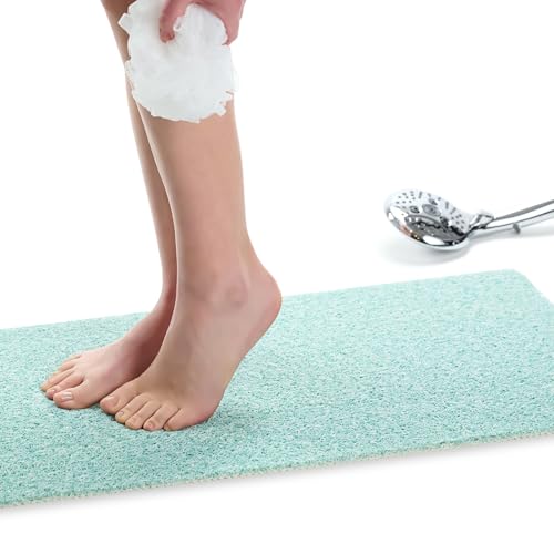 Non Slip Bathtub Mat Shower Mat for Tub - Loofah Bath Mats for Bathroom - 31x16 Bathtub Floor Mat - Textured Anti Slip Bath Mat Without Suction Cups - Secure Mat for Wet Areas (31x16 Aqua Green) - color: Aqua Green, size: 31" x 16" (Rectangular)