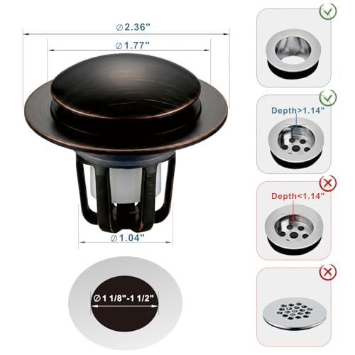 WELSAN Oil Rubbed Bronze Bathroom Sink Drain Stopper 1 1/8"-1 1/2", 2 Pack | Bathroom Sink Stopper Replacement, Universal Pop-Up Drain Stopper Plug Strainer with Hair Catcher, Anti-Clogging Design - color: Oil Rubbed Bronze-2