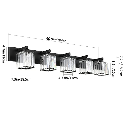 Aipsun Bathroom Vanity Light Black Light Fixtures 5 Light Crystal Vanity Light Modern Bathroom Lighting (Exclude Bulb) - color: Black, size: 40 inch