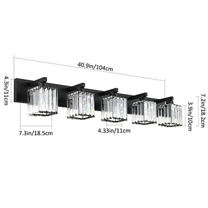 Aipsun Bathroom Vanity Light Black Light Fixtures 5 Light Crystal Vanity Light Modern Bathroom Lighting (Exclude Bulb) - color: Black, size: 40 inch