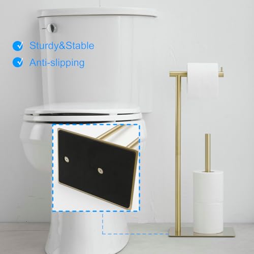 FFK Toilet Paper Holder Free Standing, 21.5" Bathroom Toilet Tissue Roll Holder Stand with Storage, SUS304 Stainless Steel Rustproof, Gold - color: Brushed Gold