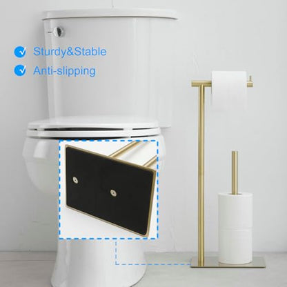 FFK Toilet Paper Holder Free Standing, 21.5" Bathroom Toilet Tissue Roll Holder Stand with Storage, SUS304 Stainless Steel Rustproof, Gold - color: Brushed Gold