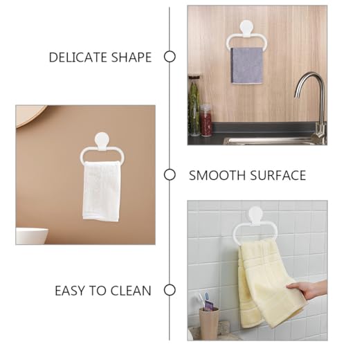 FOMIYES 2pcs Adhesive Hand Towel Ring Bathroom Towel Holder Wall Mounted Shelf White Easy Install Kitchen Hanger for Shower and Washcloth